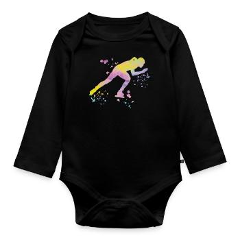 Eisschnellläufer Sportlerin Eisschnelllauf - Baby Bio-Langarm-Body - Schwarz - Vorne