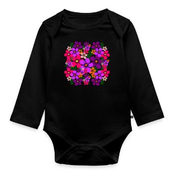 colorful floral pattern blossom floral floral flower - Organic Longsleeve Baby Bodysuit - black - Front
