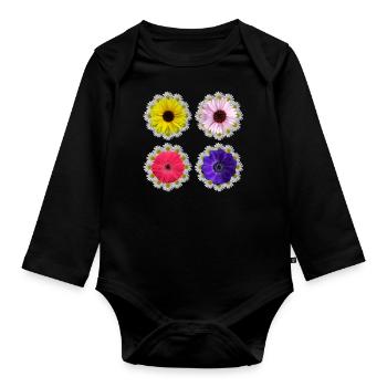 Gerbera Blüte Margeriten Sonnenblume Blumenmuster - Baby Bio-Langarm-Body - Schwarz - Vorne