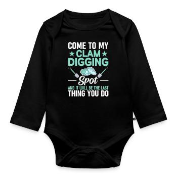 Funny shell digger making shells from shells - Organic Longsleeve Baby Bodysuit - black - Front