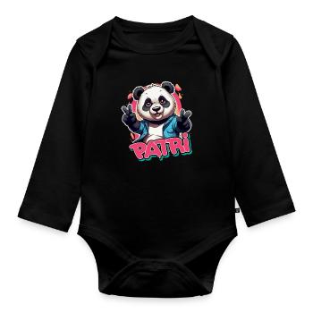 PATRI - Schöner Mädchen Name mit coolem Panda - Baby Bio-Langarm-Body - Schwarz - Vorne