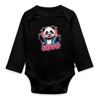 JENNY - Beau nom de fille avec panda cool - Body Bébé bio manches longues - noir - Devant