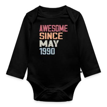 Mai 1990 Geburtstag 1990 Retro 1990 Mai Jahrgang - Baby Bio-Langarm-Body - Schwarz - Vorne