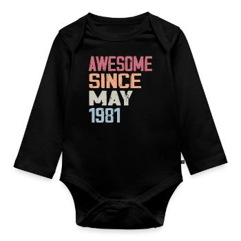 Mai 1981 Geburtstag 1981 Retro 1981 Mai Jahrgang - Baby Bio-Langarm-Body - Schwarz - Vorne