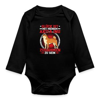 Chez mon Akita Inu, son Akita Inu japonais - Body Bébé bio manches longues - noir - Devant
