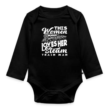Steam Locomotive Train Trains Wife Wife - Organic Longsleeve Baby Bodysuit - black - Front