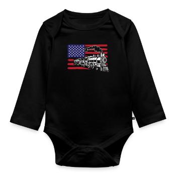 Amerikanische Flagge USA Zug Züge Zugfahrer - Baby Bio-Langarm-Body - Schwarz - Vorne