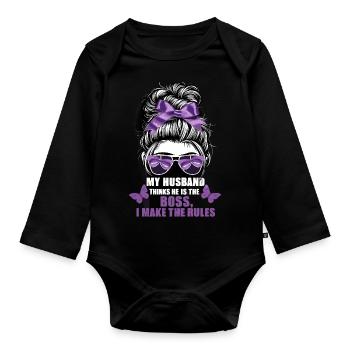 My Husband Thinks He Is The I Make The Rules - Baby Bio-Langarm-Body - Schwarz - Vorne
