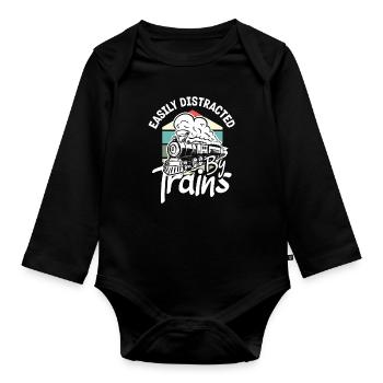 Drôle de Train amant Trains Locomotive cadeau - Body Bébé bio manches longues - noir - Devant