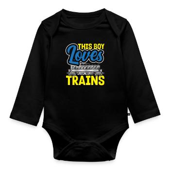 Drôle de Train amant Trains Locomotive cadeau - Body Bébé bio manches longues - noir - Devant