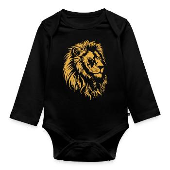 Löwe Wildkatze König Afrika Katze Big Five - Baby Bio-Langarm-Body - Schwarz - Vorne