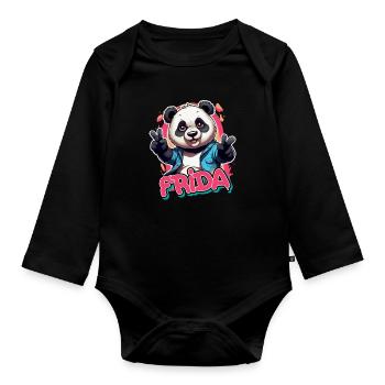 FRI DA - Schöner Mädchen Name mit coolem Panda - Baby Bio-Langarm-Body - Schwarz - Vorne