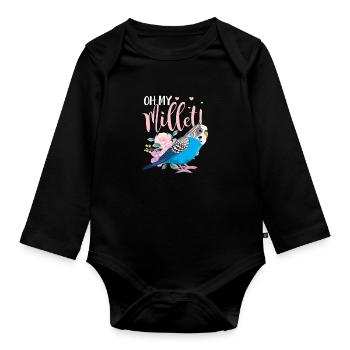 Wellensittich Vogel Haustier Sittich Geschenk - Baby Bio-Langarm-Body - Schwarz - Vorne