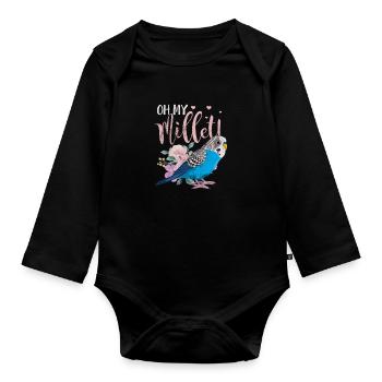 Perruche ondulée - Body Bébé bio manches longues - noir - Devant