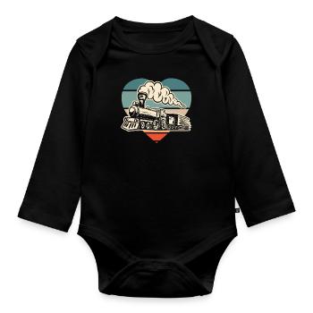 Drôle de Train amant Trains Locomotive cadeau - Body Bébé bio manches longues - noir - Devant