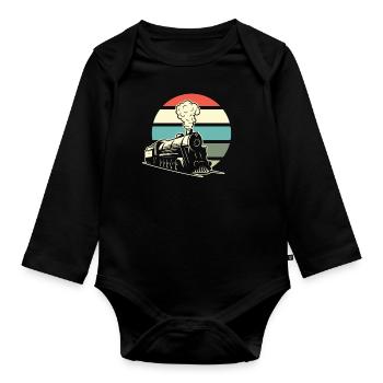 Drôle de Train amant Trains Locomotive cadeau - Body Bébé bio manches longues - noir - Devant
