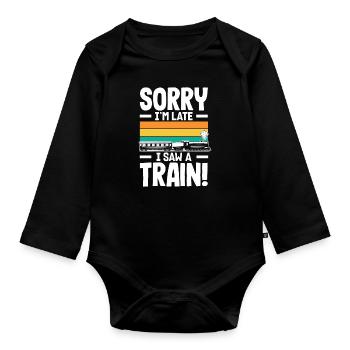 Drôle de Train amant Trains Locomotive cadeau - Body Bébé bio manches longues - noir - Devant