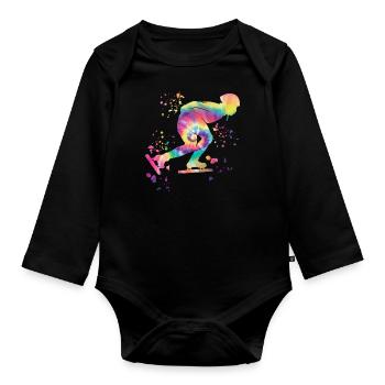 Eisschnellläufer Sportlerin Eisschnelllauf - Baby Bio-Langarm-Body - Schwarz - Vorne