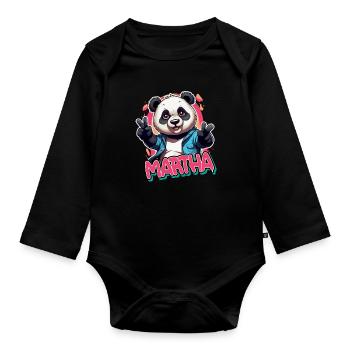 MARTHA - Beautiful girl name with cool panda - Organic Longsleeve Baby Bodysuit - black - Front