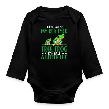 Red-eyed tree frog, rainforest amphibian - Organic Longsleeve Baby Bodysuit - black - Front