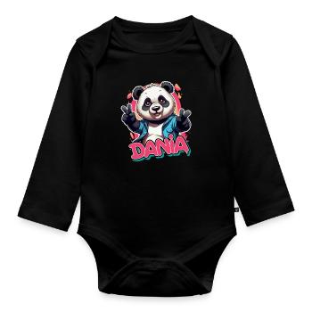 DANIA - Beautiful girl name with cool panda - Organic Longsleeve Baby Bodysuit - black - Front