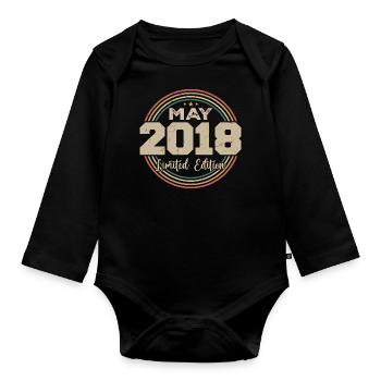May 2018 Vintage Born In May 2018 Birthday - Organic Longsleeve Baby Bodysuit - black - Front