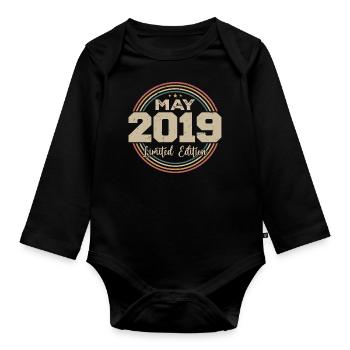 May 2019 Vintage Born In May 2019 Birthday - Organic Longsleeve Baby Bodysuit - black - Front