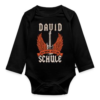 Schoolchild David I'm rocking the first day of school now - Organic Longsleeve Baby Bodysuit - black - Front