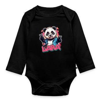 LARA - Beau nom de fille avec Cool Panda - Body Bébé bio manches longues - noir - Devant