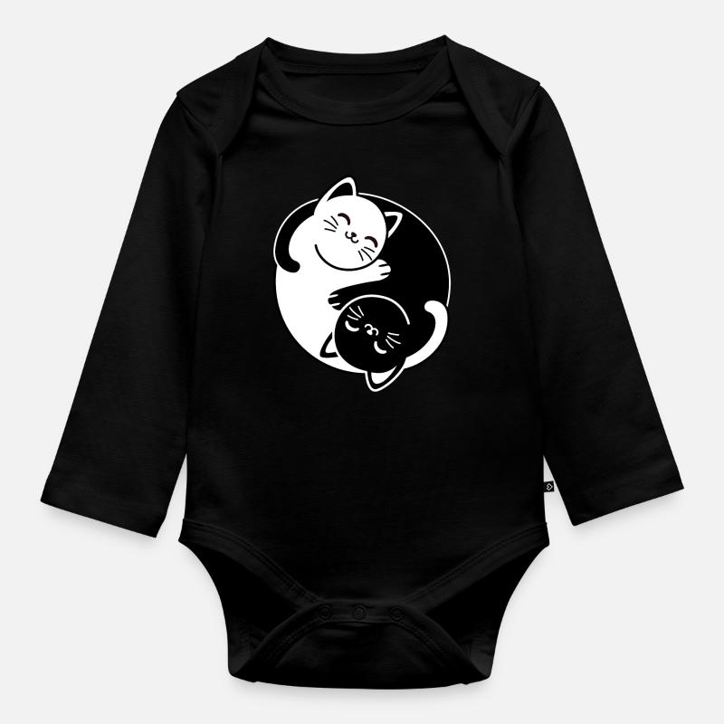 Chats Yin et Yang - Body Bébé bio manches longues - noir
