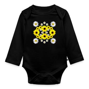 Sunflower, Blossom, Blossom, Daisies, Floral, Daisies - Organic Longsleeve Baby Bodysuit - black - Front