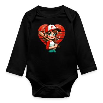 Fröhlicher Baseball-Mädchen-Champion - Baby Bio-Langarm-Body - Schwarz - Vorne
