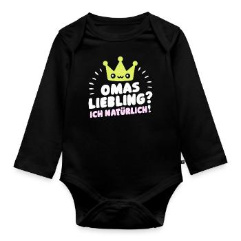 Omas Liebling Enkel Shirt Tasse Poster Idee - Baby Bio-Langarm-Body - Schwarz - Vorne