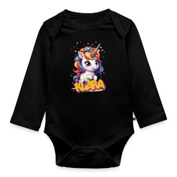 KLARA - Beau prénom de fille avec une jolie licorne - Body Bébé bio manches longues - noir - Devant