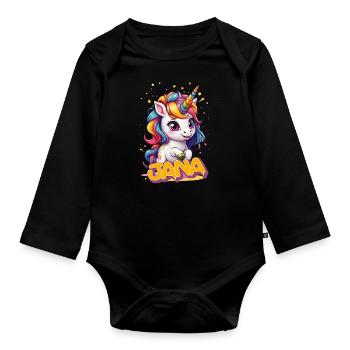 JANA - Beau prénom de fille avec une jolie licorne - Body Bébé bio manches longues - noir - Devant