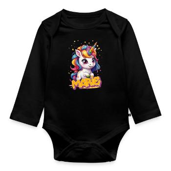 MARIE - Beautiful girl name with cute unicorn - Organic Longsleeve Baby Bodysuit - black - Front