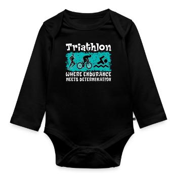 Triathlon. Perseverance, Determination, Sport, Nice - Organic Longsleeve Baby Bodysuit - black - Front