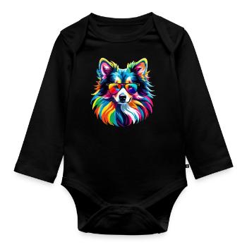 Hund Collie Regenbogen bunt cool süß - Baby Bio-Langarm-Body - Schwarz - Vorne