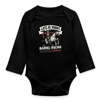 Fassrennen Westernreiten Barrel Racing - Baby Bio-Langarm-Body - Schwarz - Vorne