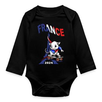JEUX FRANCE A PARIS EN 2024 - HUMOUR RAT SKATE - Body Bébé bio manches longues - noir - Devant