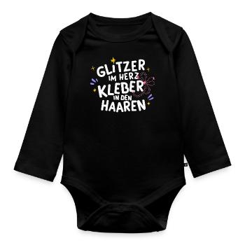 Glitzer-Herz Kleber-Haar Bastel-Fan Kunst DIY - Baby Bio-Langarm-Body - Schwarz - Vorne