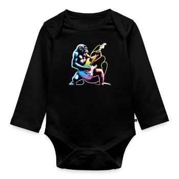 Rainbow Colored Heavy Metal Gorilla - Organic Longsleeve Baby Bodysuit - black - Front