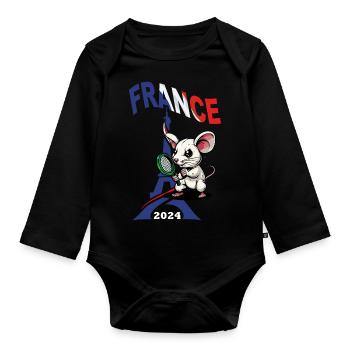 JEUX FRANCE A PARIS EN 2024 - HUMOUR RAT TENNIS - Body Bébé bio manches longues - noir - Devant
