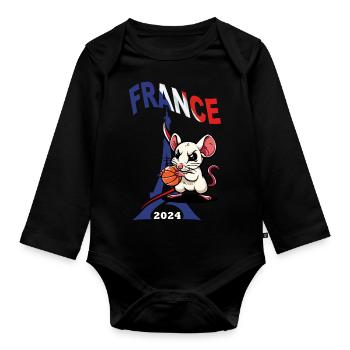 JEUX FRANCE PARIS EN 2024 - HUMOUR RAT BASKETBALL - Body Bébé bio manches longues - noir - Devant