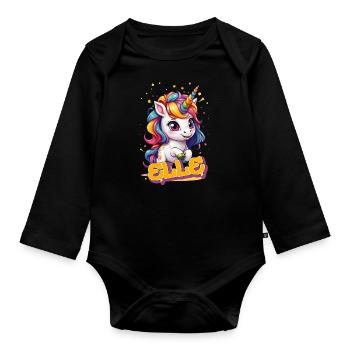 ELLE - Schöner Mädchen Name mit süßem Einhorn - Baby Bio-Langarm-Body - Schwarz - Vorne