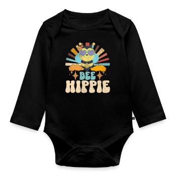 Bee Hippie Biene Peace - Organic Longsleeve Baby Bodysuit - black - Front