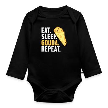 Eat Sleep Gouda Repeat Maker Queso Cheesemonger - Organic Longsleeve Baby Bodysuit - black - Front