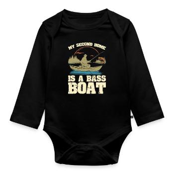 Pêche à l’achigan Ma deuxième maison est un pêcheur en bateau - Body Bébé bio manches longues - noir - Devant