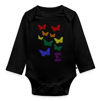 Regenbogen Rainbow LGBTQ CSD - Baby Bio-Langarm-Body - Schwarz - Vorne