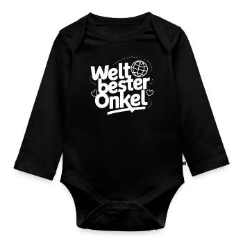Weltbester Onkel Spruch T-Shirt Geburtstag Familie - Baby Bio-Langarm-Body - Schwarz - Vorne